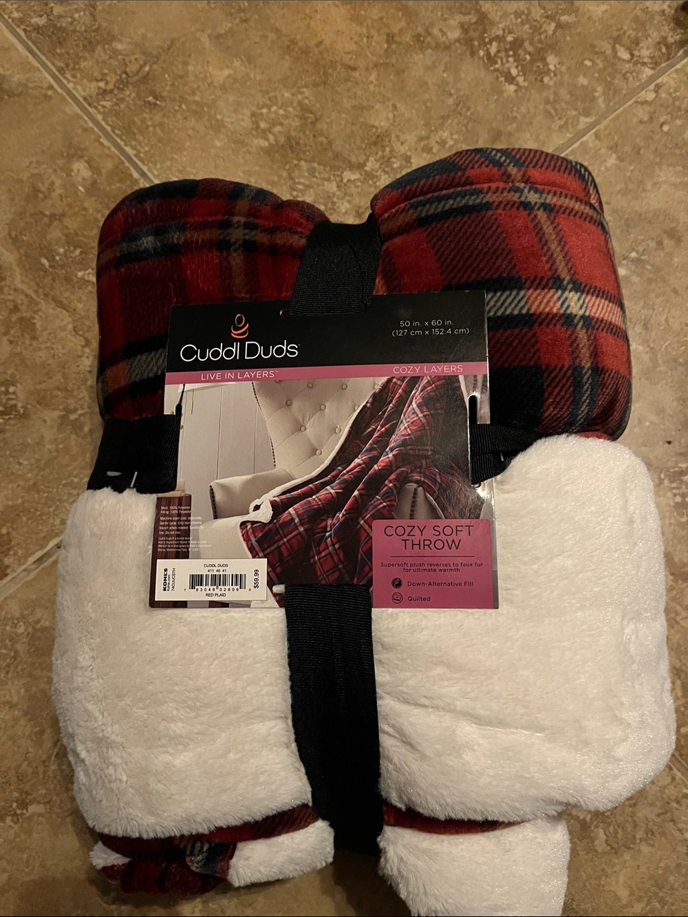 Cuddl Duds Cozy Soft Throw Blanket - Red Plaid with White Sherpa NWT